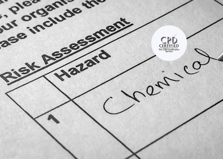 Close-up of a risk assessment form with "Chemical" handwritten under the hazard section.