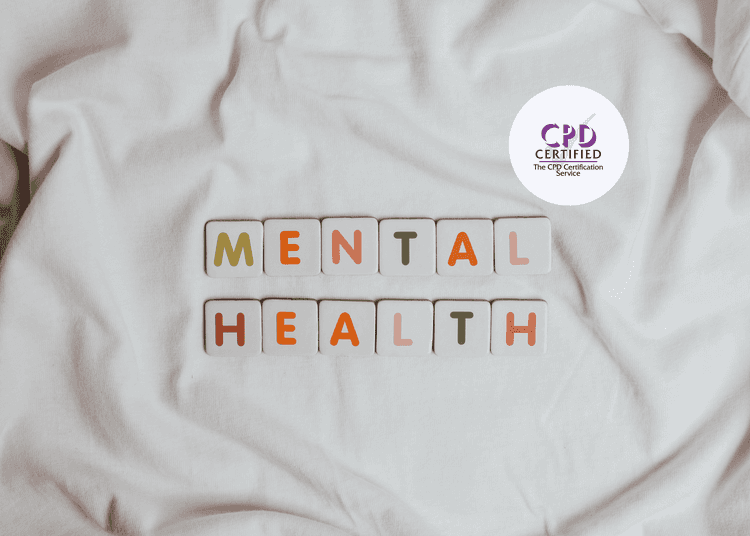 Letter tiles spelling “Mental Health” arranged on a white fabric background in two neat rows.