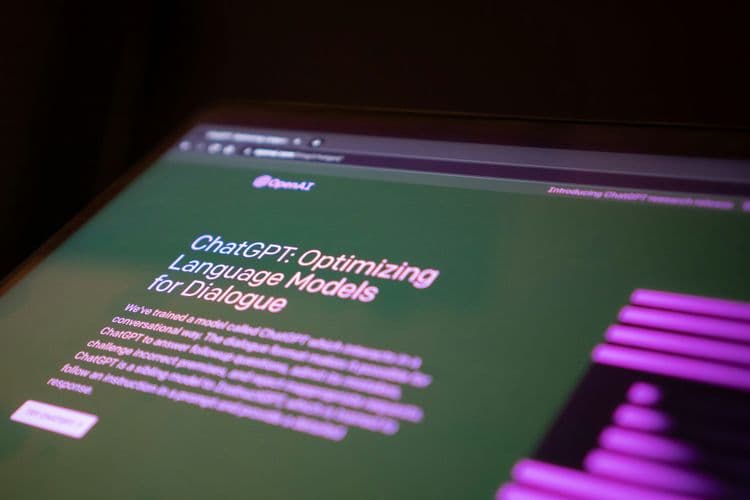 Screen showing ChatGPT webpage titled "Optimizing Language Models for Dialogue".