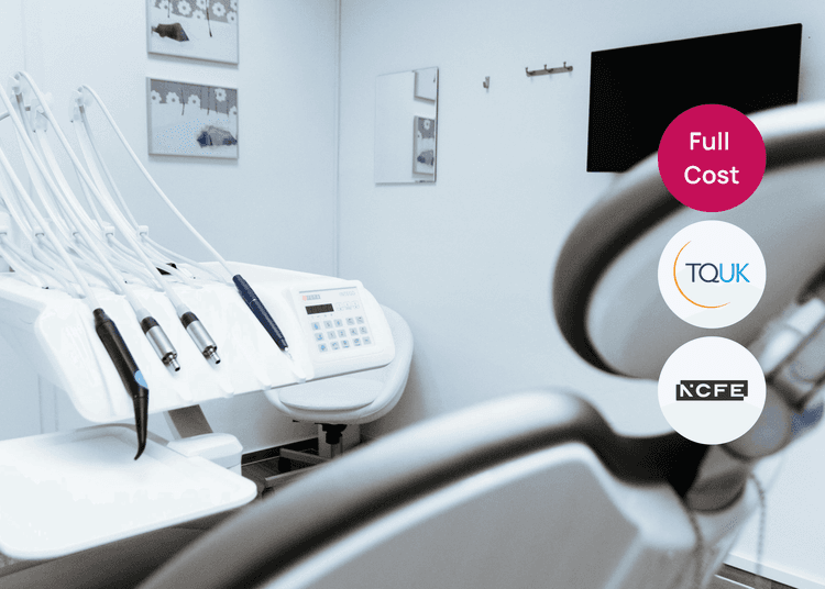 Dental clinic setup with treatment tools and chair, suitable for healthcare and hygiene training. Dental treatment room with a patient chair and equipment, including handpieces and a control panel, in a clean clinical setting.